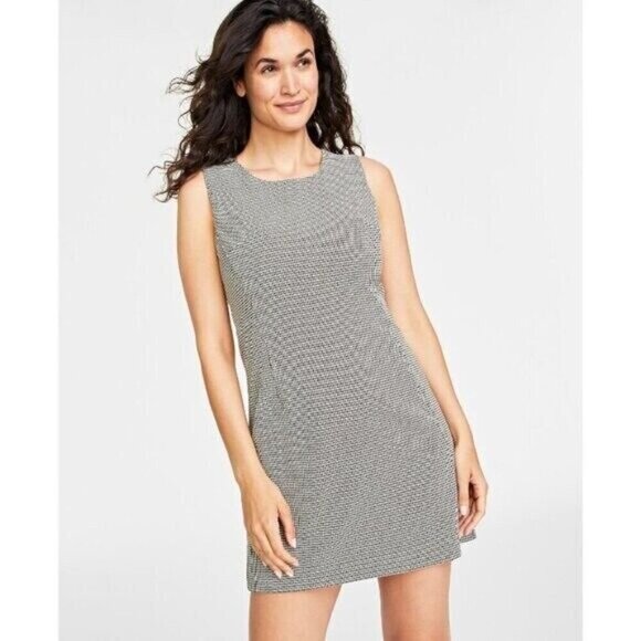 On 34th Plus Size White and Black Houndstooth Double-Weave Sheath Dress NWT. - Picture 1 of 12